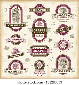 Vintage grapes labels set. Fully editable EPS10 vector.