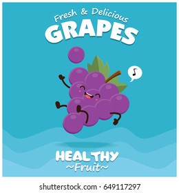 Vintage grapes poster design with vector grapes character.