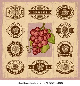 Vintage grapes stamps set. Editable EPS10 vector illustration with transparency.