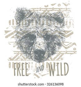 Vintage graphic with bear head and slogan in vector