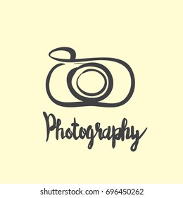 vintage graphic camera icon on white background with lettering design, doodle hand drawn vector illustration