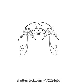 Vintage graphic Chuppah. Religious Jewish wedding canopy for. Vector illustration on isolated background.