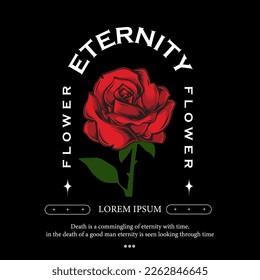 vintage graphic design with rose flower for creative clothing, for streetwear and urban style t-shirts design