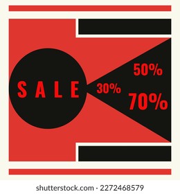 Vintage graphic design in the style of constructivism of the 20s. Flat vector illustration with geometric shape, layout, template, promotional poster with discounts. esp10