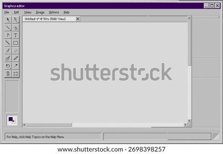 Vintage graphic editor interface featuring classic toolbar, menus, and old-school design elements.