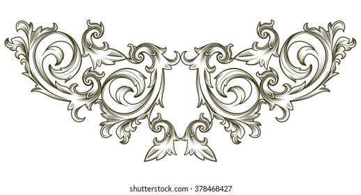 Vintage, graphic element in the Baroque style, in the form of a vegetative pattern, stylized leaves. Template for design in retro style