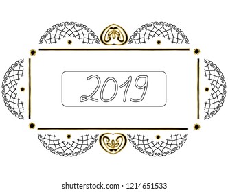 Vintage graphic mandala. frame 2019 new year. Vector illustration on isolated background