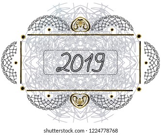 Vintage graphic mandala. frame 2019 new year. Vector illustration on isolated background