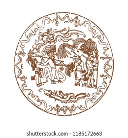Vintage graphic maya glyphs, inca and aztec zodiac ornaments and symbols in old american indian style.Vector illustration and doodle drawing for design. 