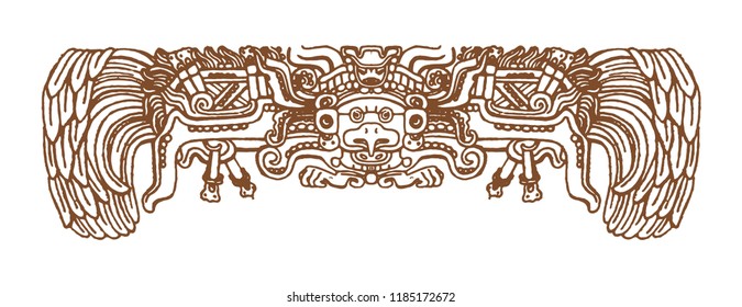 Vintage graphic maya glyphs, inca and aztec zodiac ornaments and symbols in old american indian style.Vector illustration and doodle drawing for design. 