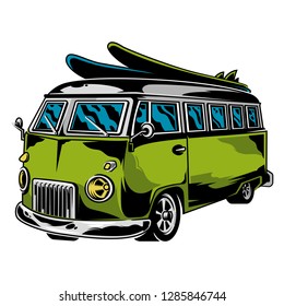 Vintage graphic old school car for freedom traveling on beach surfing style life camping outside Retro custom car drawing hippie illustration for print design t shirt clothes logo icon poster sticker