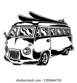 Vintage graphic old school car for freedom traveling on beach surfing style life camping outside Retro custom car drawing hippie illustration for print design t shirt clothes logo icon poster sticker