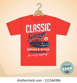 Vintage Graphic T-shirt design - Classic Garage - Vector EPS10. Grunge effects can be easily removed for a cleaner look.