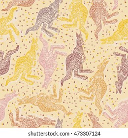 Vintage graphic vector Australian ethnic kangaroo seamless pattern. 