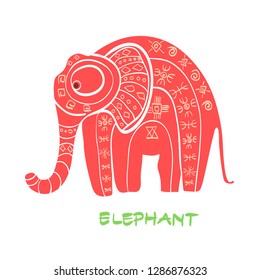 Vintage graphic vector elephant. African ornament. 