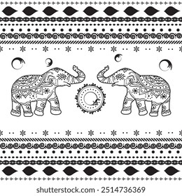 Vintage graphic vector elephant. Thai tribal ornament. Can be used for a coloring book, textile, prints, phone case, greeting card