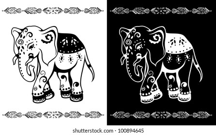 Vintage graphic vector Indian lotus ethnic elephant. African tribal ornament. Can be used for a coloring book, textile, prints, phone case, greeting card