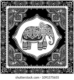 Vintage graphic vector Indian lotus ethnic elephant. African tribal ornament. Can be used for coloring books, textile, prints, phone case, greeting card, business card
