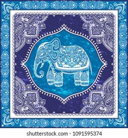 Vintage graphic vector Indian lotus ethnic elephant. African tribal ornament. Can be used for coloring books, textile, prints, phone case, greeting card, business card