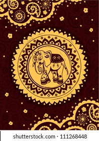 Vintage graphic vector Indian lotus ethnic elephant. African tribal ornament. Can be used for a coloring book, textile, prints, phone case, greeting card