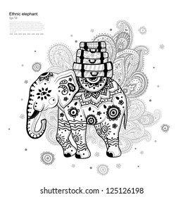 Vintage graphic vector Indian lotus ethnic elephant. African tribal ornament. Can be used for a coloring book, textile, prints, phone case, greeting card