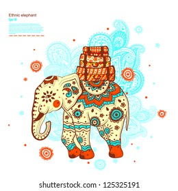 Vintage graphic vector Indian lotus ethnic elephant. African tribal ornament. Can be used for a coloring book, textile, prints, phone case, greeting card