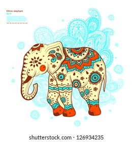 Vintage graphic vector Indian lotus ethnic elephant. African tribal ornament. Can be used for a coloring book, textile, prints, phone case, greeting card