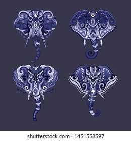Vintage graphic vector Indian lotus ethnic elephant. African tribal ornament. Can be used for a coloring book, textile, prints, phone case, greeting card