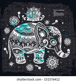 Vintage graphic vector Indian lotus ethnic elephant. African tribal ornament. Can be used for a coloring book, textile, prints, phone case, greeting card