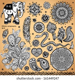 Vintage graphic vector Indian lotus cute ethnic elephant seamless pattern. African tribal ornament. Can be used for a coloring book, textile, prints, phone case, greeting card, business card