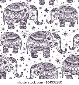 Vintage graphic vector Indian lotus ethnic elephant. African tribal ornament. Can be used for a coloring book, textile, prints, phone case, greeting card