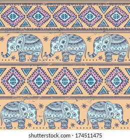 Vintage graphic vector Indian lotus ethnic elephant. African tribal ornament. Can be used for a coloring book, textile, prints, phone case, greeting card