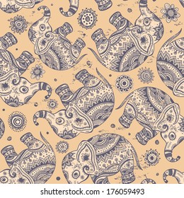 Vintage graphic vector Indian lotus ethnic elephant. African tribal ornament. Can be used for a coloring book, textile, prints, phone case, greeting card