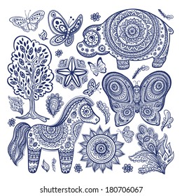 Vintage graphic vector Indian lotus ethnic elephant. African tribal ornament. Can be used for a coloring book, textile, prints, phone case, greeting card