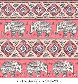 Vintage graphic vector Indian lotus ethnic elephant. African tribal ornament. Can be used for a coloring book, textile, prints, phone case, greeting card