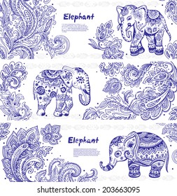 Vintage graphic vector Indian lotus ethnic elephant. African tribal ornament. Can be used for a coloring book, textile, prints, phone case, greeting card