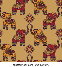 Vintage graphic vector Indian lotus ethnic elephant. African seamless tribal ornament. Hand drawn seamless pattern.Vintage decorative elements. Oriental pattern, Islam, Arabic, Indian motifs