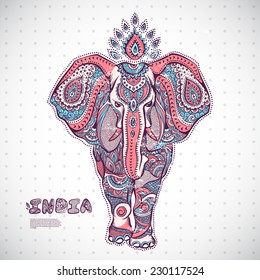 Vintage graphic vector Indian lotus ethnic elephant. African tribal ornament. Can be used for a coloring book, textile, prints, phone case, greeting card