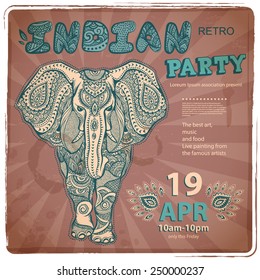 Vintage graphic vector Indian lotus cute ethnic elephant seamless pattern. African tribal ornament. Can be used for a coloring book, textile, prints, phone case, greeting card, business card