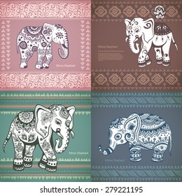 Vintage graphic vector Indian lotus ethnic elephant. African tribal ornament. Can be used for a coloring book, textile, prints, phone case, greeting card