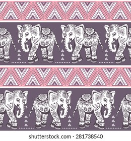 Vintage graphic vector Indian lotus ethnic elephant. African tribal ornament. Can be used for a coloring book, textile, prints, phone case, greeting card