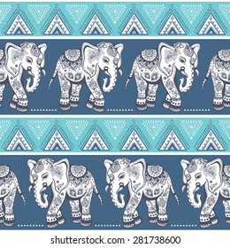 Vintage graphic vector Indian lotus ethnic elephant. African tribal ornament. Can be used for a coloring book, textile, prints, phone case, greeting card