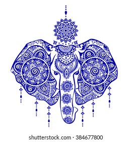 Vintage graphic vector Indian lotus ethnic elephant. African tribal ornament. Can be used for a coloring book, textile, prints, phone case, greeting card