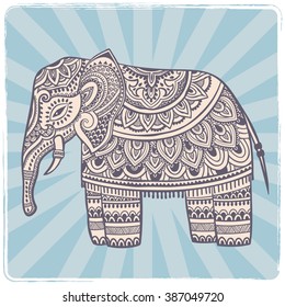 Vintage graphic vector Indian lotus ethnic elephant. African tribal ornament. Can be used for a coloring book, textile, prints, phone case, greeting card