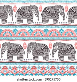 Vintage graphic vector Indian lotus ethnic elephant. African tribal ornament. Can be used for a coloring book, textile, prints, phone case, greeting card