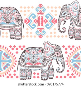 Vintage graphic vector Indian lotus ethnic elephant. African tribal ornament. Can be used for a coloring book, textile, prints, phone case, greeting card