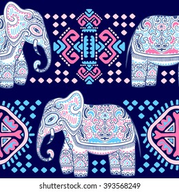 Vintage graphic vector Indian lotus ethnic elephant. African tribal ornament. Can be used for a coloring book, textile, prints, phone case, greeting card