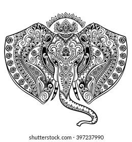 Vintage graphic vector Indian lotus ethnic elephant. African tribal ornament. Can be used for a coloring book, textile, prints, phone case, greeting card svg