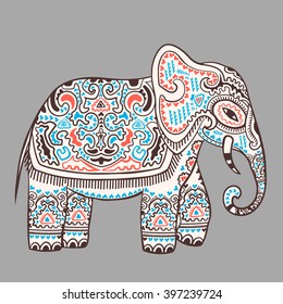 Vintage graphic vector Indian lotus ethnic elephant. African tribal ornament. Can be used for a coloring book, textile, prints, phone case, greeting card