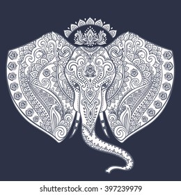 Vintage graphic vector Indian lotus ethnic elephant. African tribal ornament. Can be used for a coloring book, textile, prints, phone case, greeting card